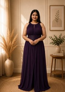Elegant Purple Maxi Dress with Embellished Waist