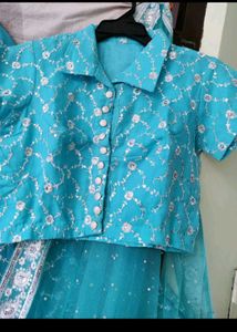 Stunning Blue Sequined Lehenga Choli Set