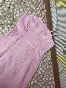 Pink Denim Spaghetti Strap Bodycon Mini Dress