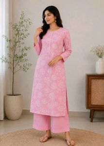 Pink Floral Kurta with Palazzo Set
