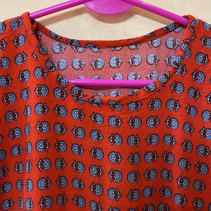 Red Printed Short Sleeve Top