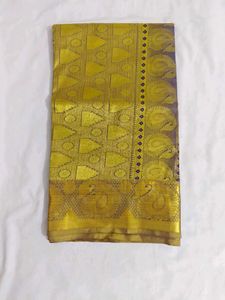 Exquisite Blue &amp; Gold Silk Saree