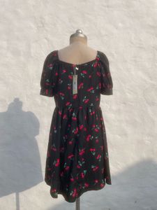 Cute Cherry Print Puff Sleeve Dress