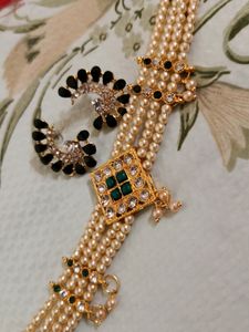 Pearl Choker Necklace & Earrings Combo