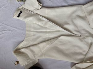 Cream Linen Blend Short Sleeve Dress