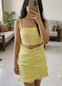 Cute Yellow Crop Top & Skirt Set