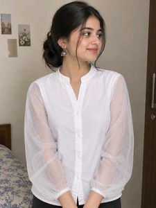 Classic White V-Neck Button-Up Shirt