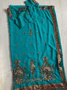 Teal Saree with Gold Embellishments