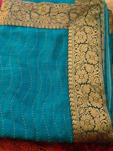 Teal Saree with Golden Border