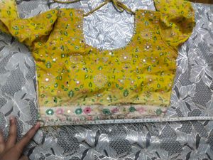 Yellow &amp; White Embroidered Lehenga Set