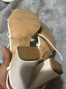 White Strappy Block Heels