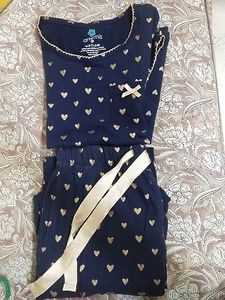 Artemis Navy Heart Print Night suit