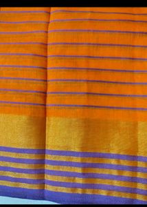 Vibrant Checked Orange Saree with blouse pc