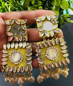 Fancy Party Wear Fabric Earrings Colours Green