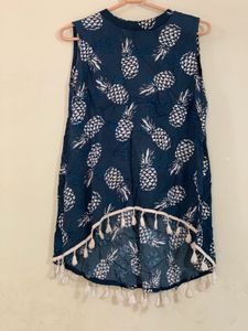 Pineapple Print Tassel Hem Top