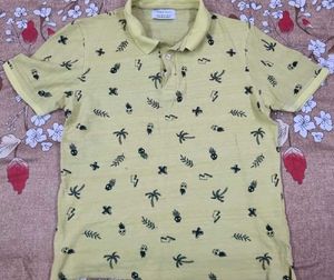 Men's Yellow Graphic Print Polo Shirt