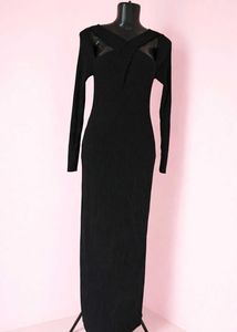 Chic Black Ribbed Long Sleeve Cut-Out Dress
