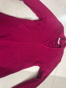 Ribbed Crimson Long Sleeve Top