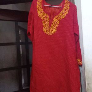 Red Embroidered Kurta