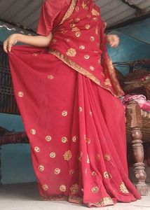 Red Embroidered Saree with blause