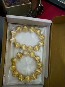 Elegant Gold Tone Beaded Bracelets (Set of 2)
