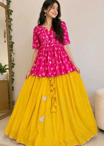 Vibrant Pink & Yellow Floral Lehenga Choli