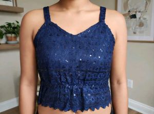 Sparkling Blue Sequin Blouse Top