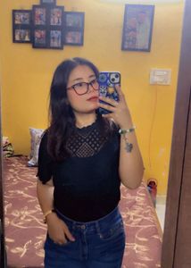 Black Textured Sleeve Top