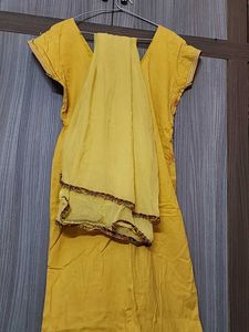 Yellow Embroidered Kurti With Dupatta