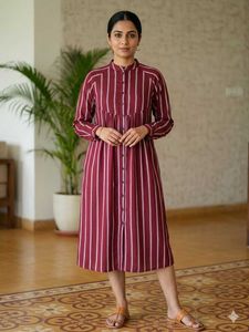 Maroon Striped Cotton Kurta