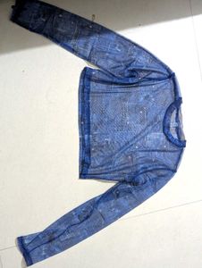 Sheer Blue Marble Print Top