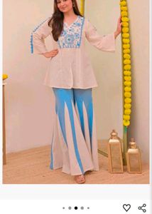 White Kurta Set with Blue Embroidery