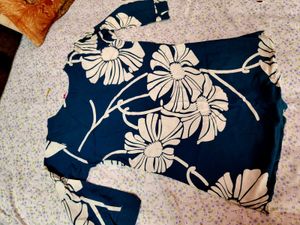 Navy Blue Floral Print Top