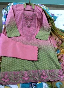 Ombre Pink And Green Kurta Set