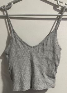 Ribbed Grey Spaghetti Strap Crop Top