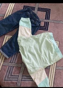 Girls' Denim Jeans and Colorblock Top Set