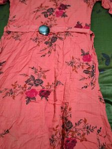 Coral Floral Print Ethnic Gown