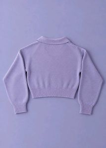 LAVENDER V-NECK COLLARED KNIT SWEATER