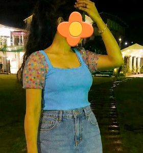 Blue Ribbed Crop Top
