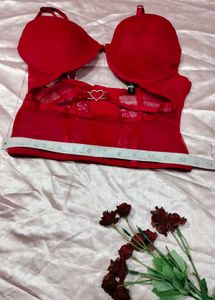 Lace Red Bra with Heart Detail