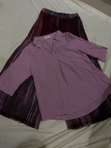 Purple Striped Palazzo Pants with Pink Kurta