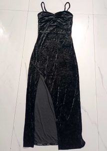 Black Velvet Slit Maxi Dress