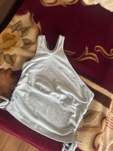 Light Blue One Shoulder Ruched Top