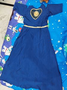 A Blue Gown With Golden Work In Front Back