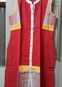 Red Kurta with White Accents
