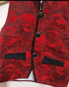 Red Waist Coat White Shirt Black Pant Set 3-4 Year