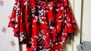 Chic Red Floral Print Bell Sleeve Top