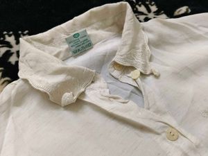 White Embroidered Tie-Front Shirt