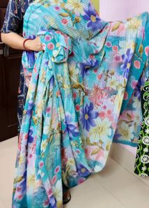 Beautiful Floral Print Chiffon Saree