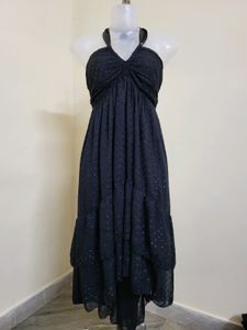 Elegant Black Halter Neck Ruffle Dress
